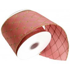 Χριστουγεννιάτικη Διακοσμητική Κορδέλα Ροζ με Χρυσούς Ρόμβους (10m)